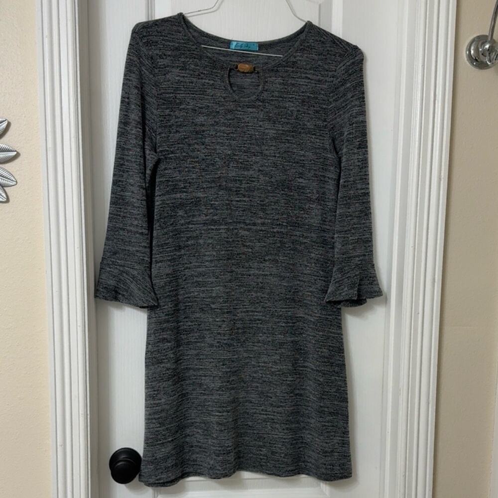 Emily Stacy heather gray knit 3/4 bell sleeve tunic dress Size S